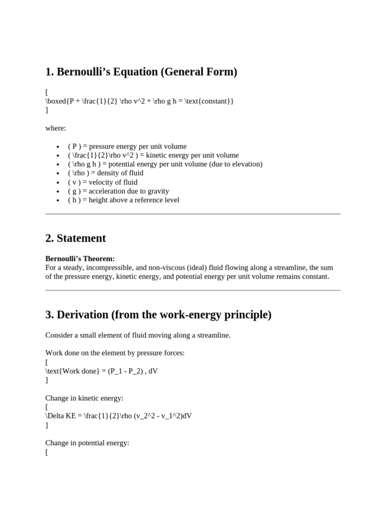 Bernoulis Equation | PDF