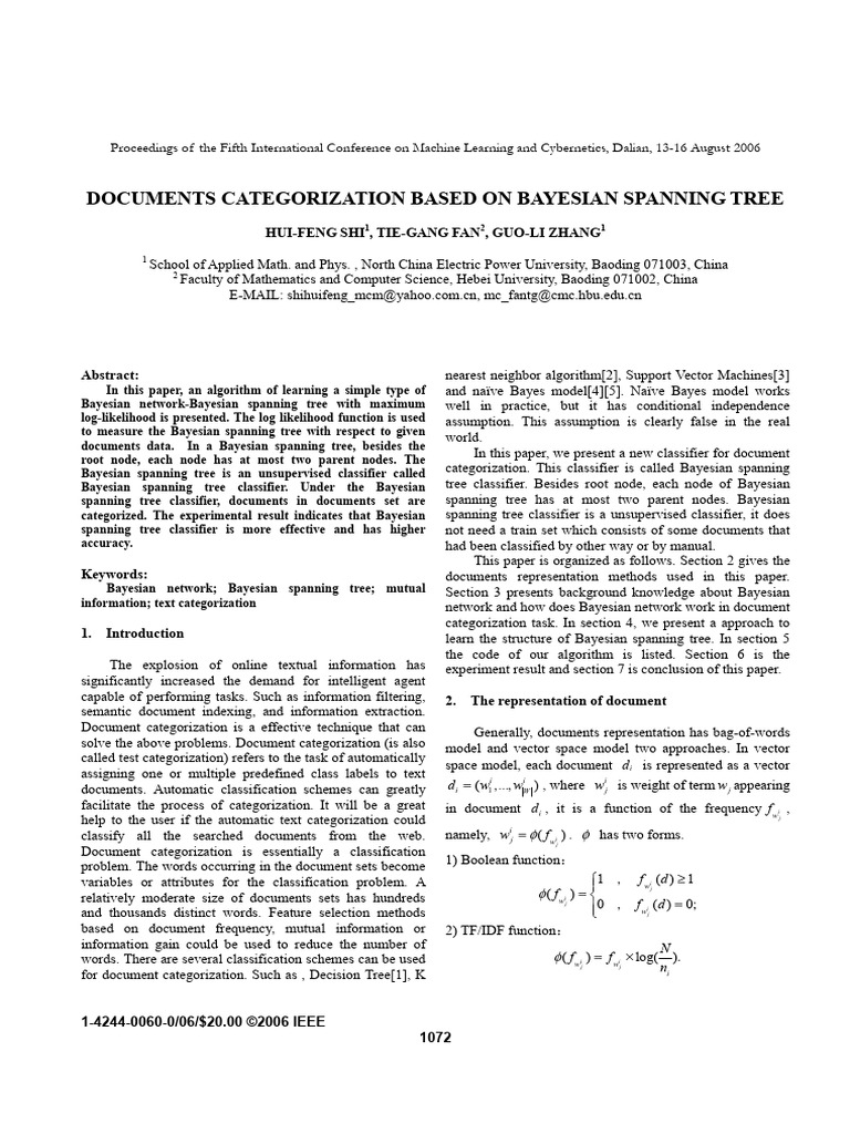 Bayesian Spanning Tree for Document Categorization | PDF | Bayesian ...