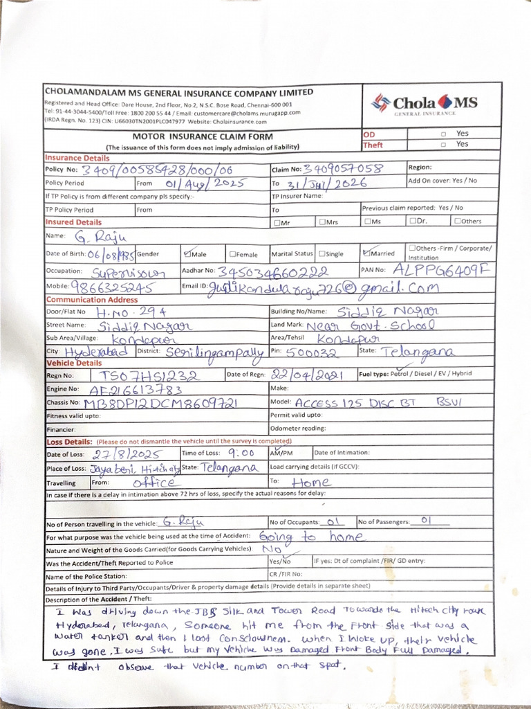 Cholamandalam Insurence Form | PDF