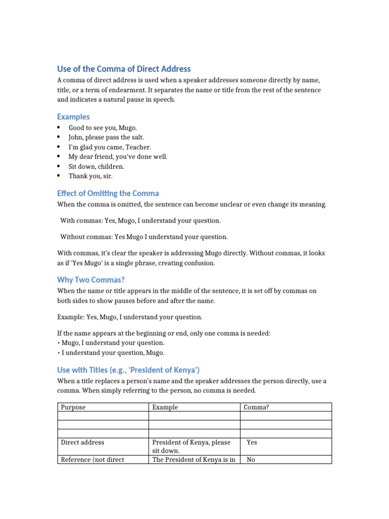 Comma of Direct Address Notes Updated | PDF | Comma | Syntax