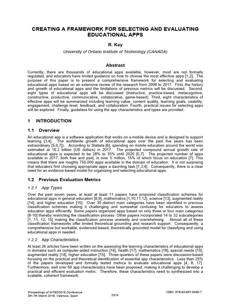 Framework for Evaluating Educational Apps | PDF | Learning | Goal