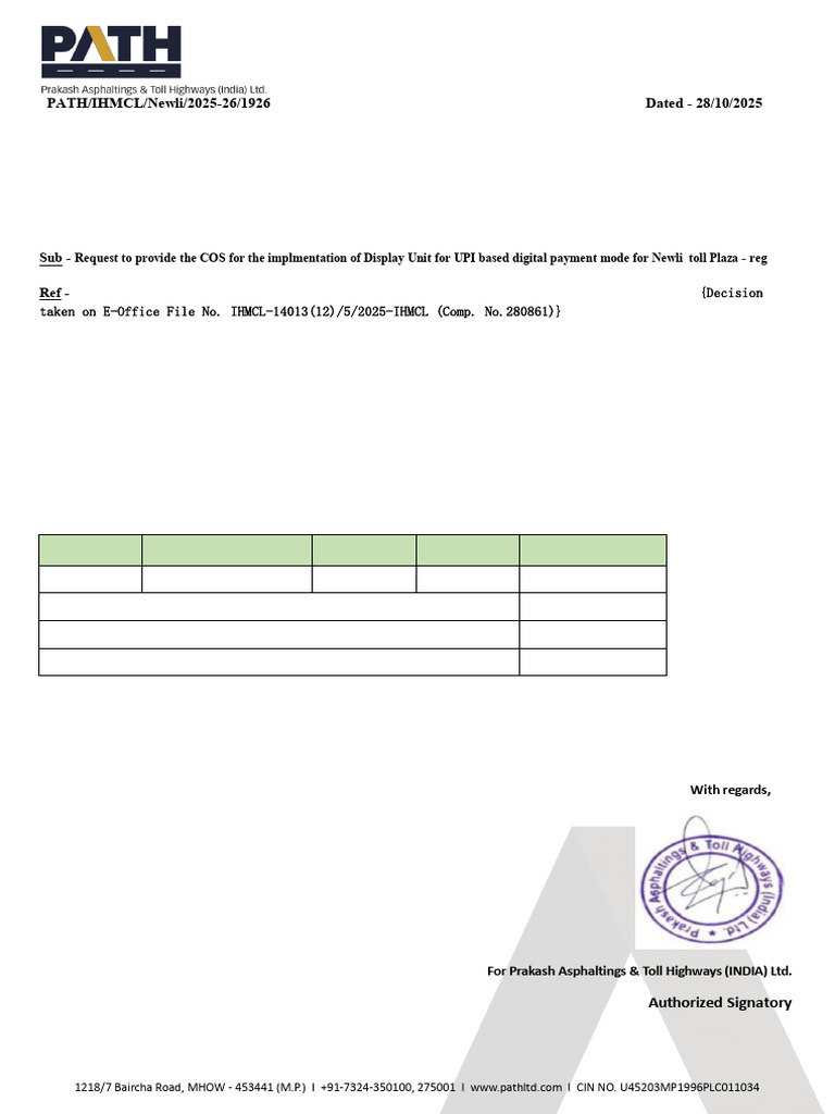 Request for COS for UPI Payment Displays | PDF
