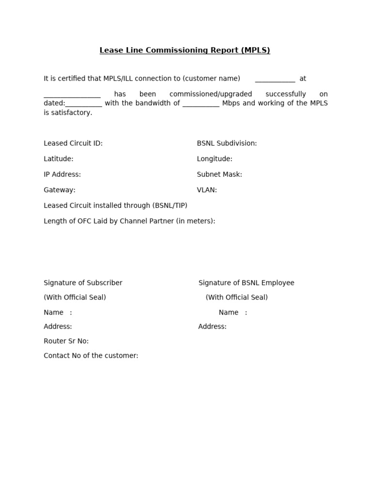 MPLS Lease Line Commissioning Report | PDF