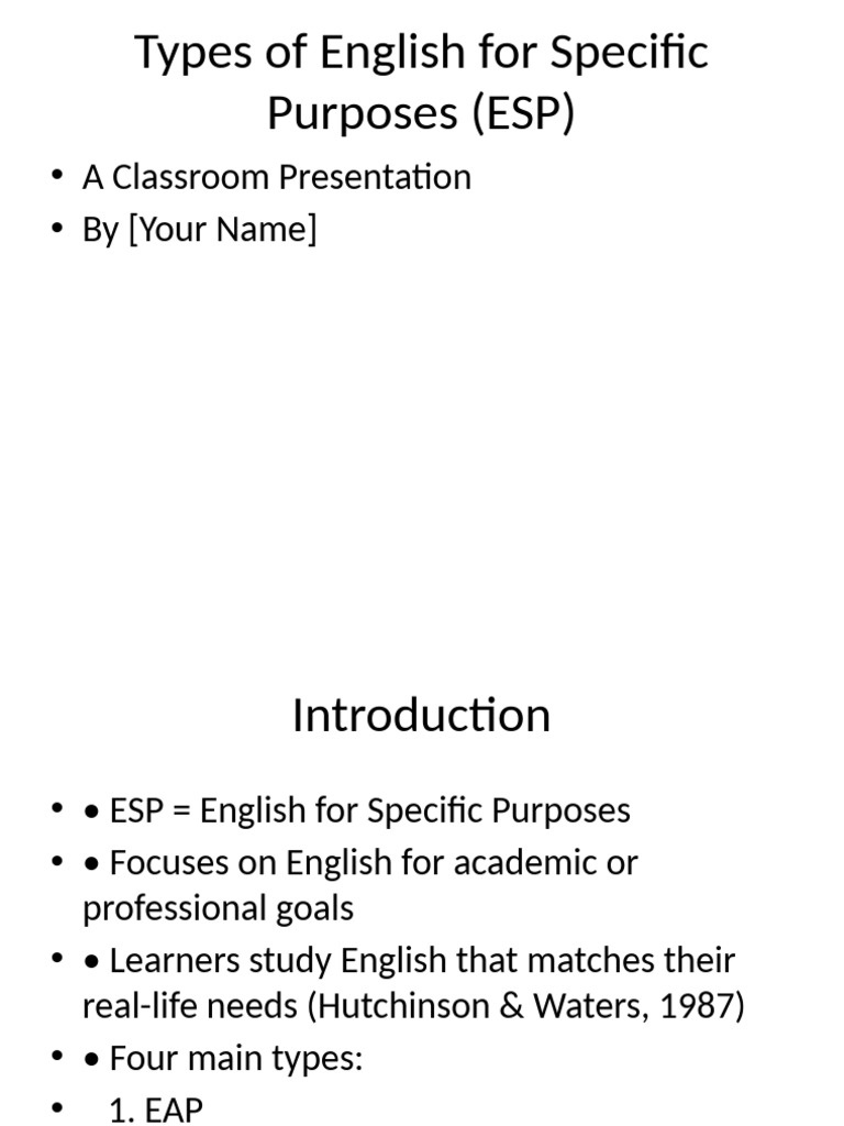 Types of English for Specific Purposes | PDF | English Language ...