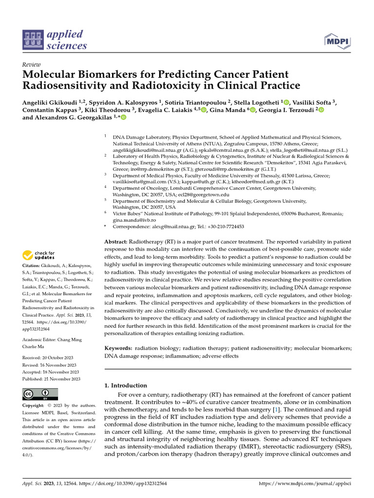 Molecular Biomarkers in Cancer Radiosensitivity | PDF | Radiation ...