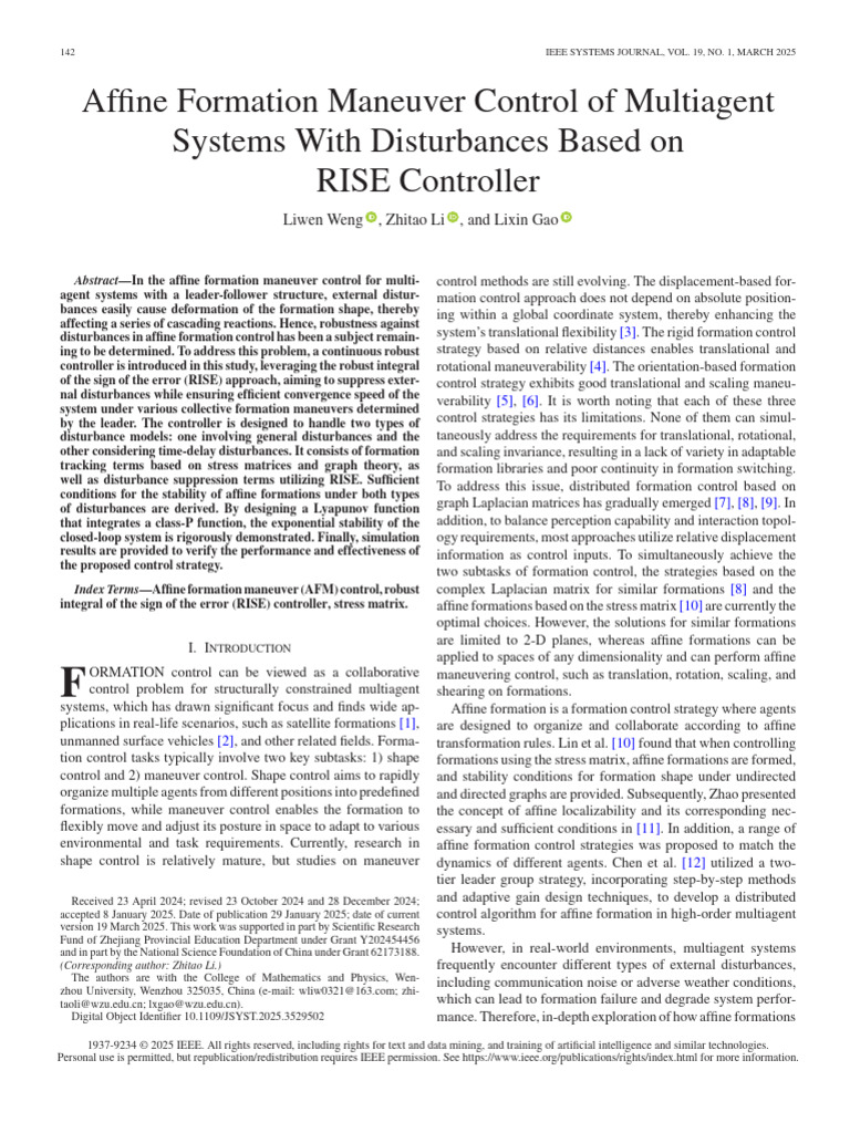 Robust RISE Control for Multiagent Formation | PDF | Stability Theory ...