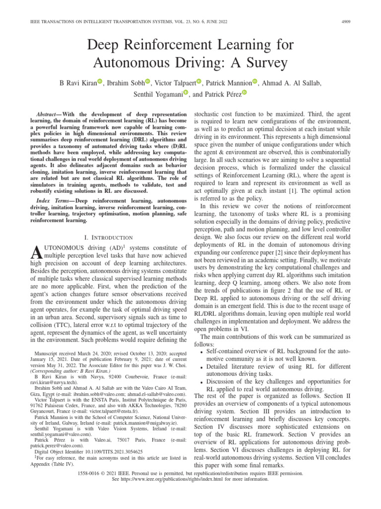 Deep Reinforcement Learning in Autonomous Driving | PDF | Applied ...