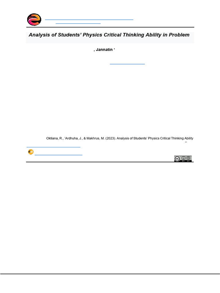 Analysis of Students' Physics Critical Thinking Ability in Problem ...