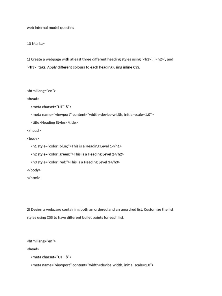 Web Internal Model Questins | PDF | Scope (Computer Science) | Java Script