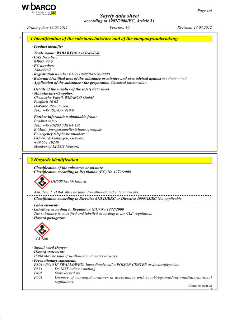 Silo - Tips Safety Data Sheet According To 1907 2006 Ec Article 31 ...