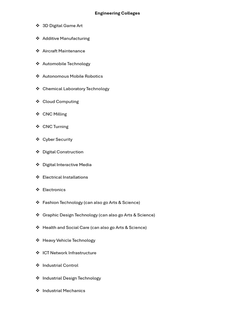 Comprehensive Guide to Engineering Colleges | PDF | Mechatronics ...