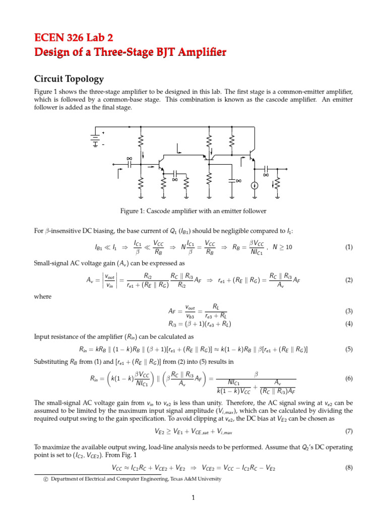Three-Stage BJT Amplifier Design Lab | PDF | Amplifier | Electronic ...
