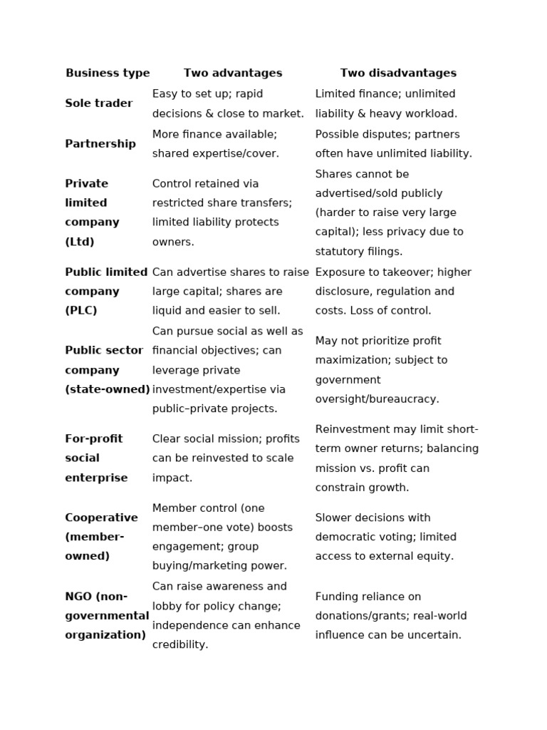 Types of Orgs Adv Disadv | PDF | Business | Business Economics