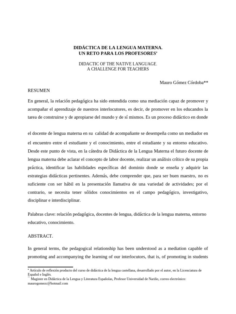 Didactica de La Lengua Materna. Un Reto para Los Profesores | PDF ...