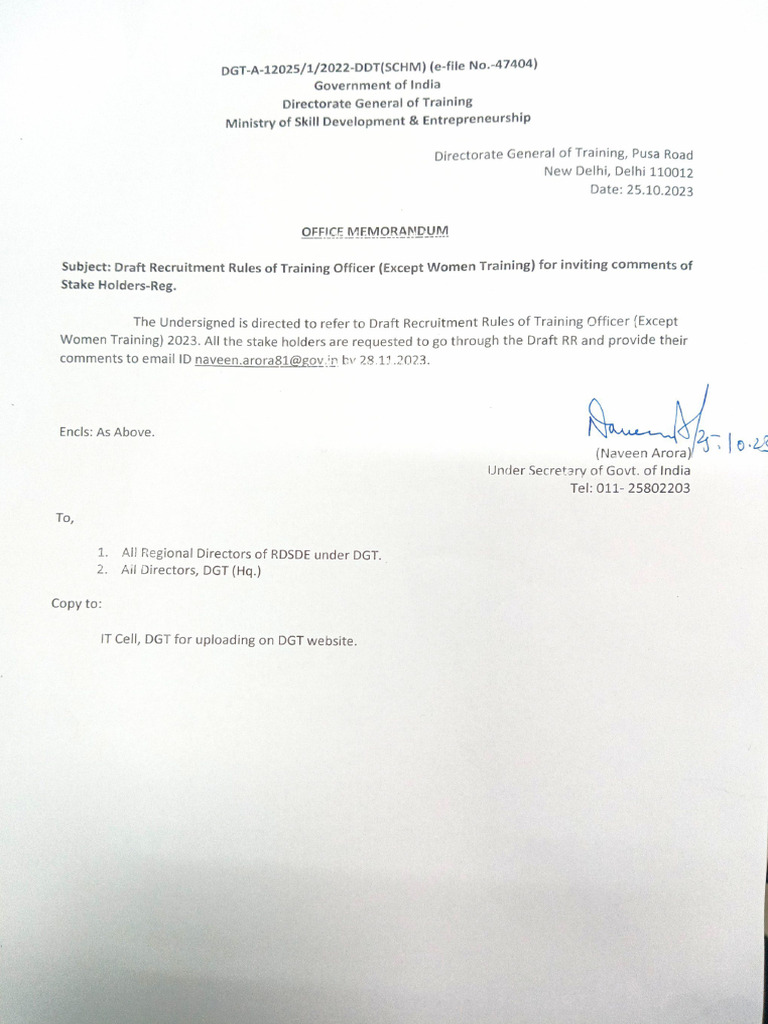 Draft RR of Training Officer (Except WT) | PDF | Machinist