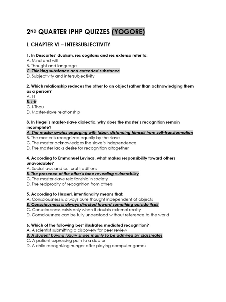2nd Quarter Iphp Summary of Quizzes | PDF | Existentialism | Society