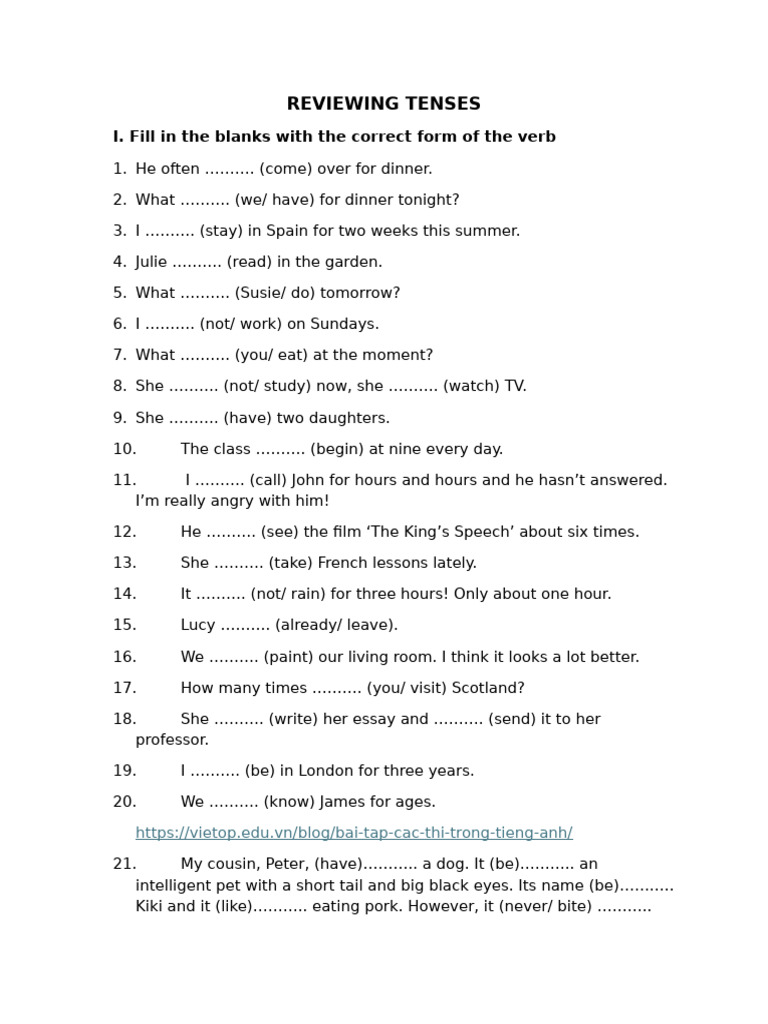 English Verb Tense Exercises | PDF