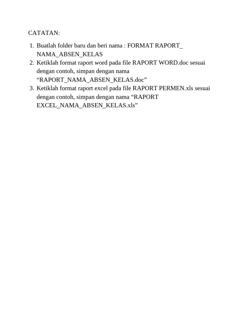 Format Raport Word dan Excel | PDF