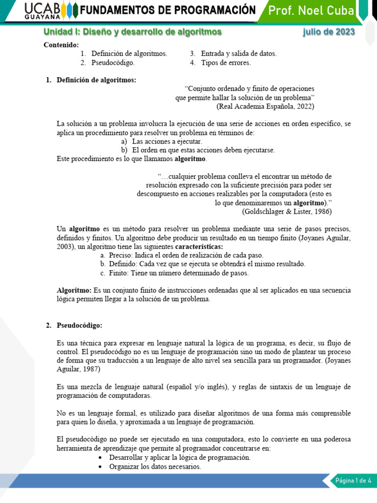Diseño de Algoritmos y Pseudocódigo | PDF | Algoritmos | Programa de ...