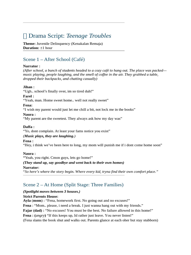 Teenage Delinquency Drama Script | PDF