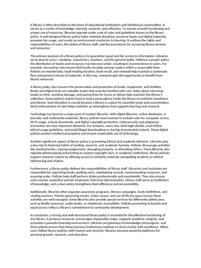 Essential Library Policy Guidelines | PDF | Libraries | Books