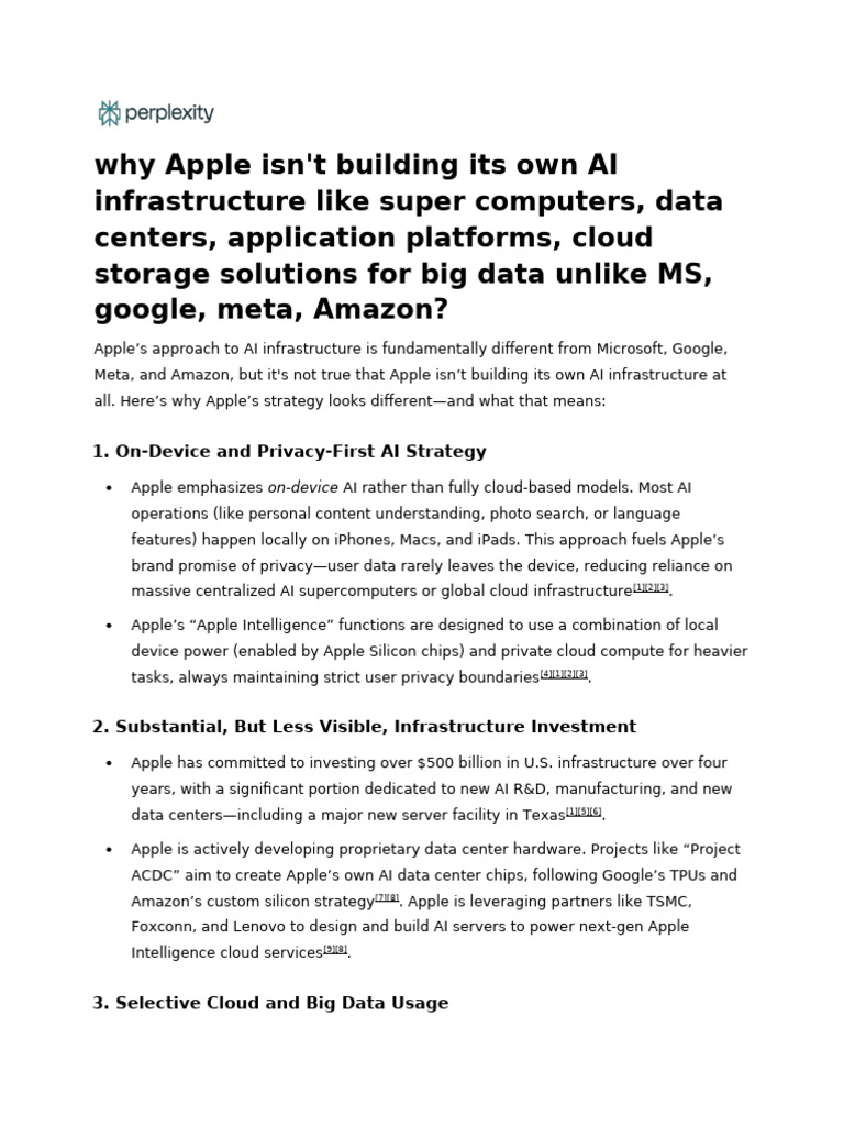 Apple's Unique AI Infrastructure Strategy | PDF | Cloud Computing ...