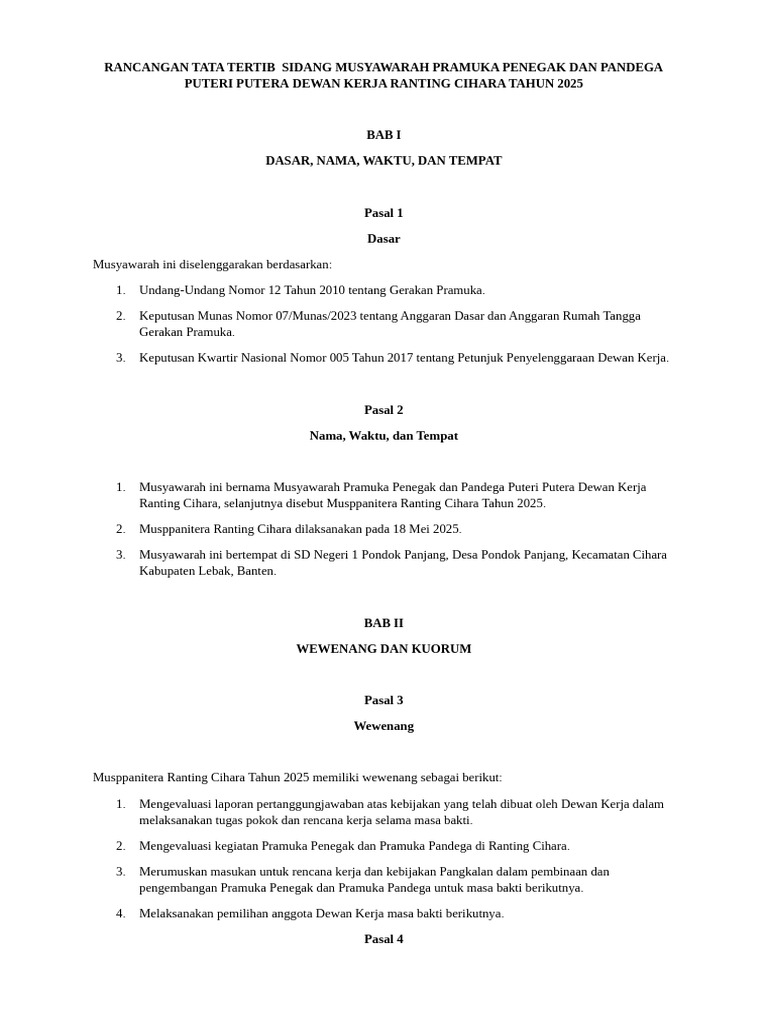 Rancangan Tata Tertib Sidang Musyawarah Pramuka Penegak Dan Pandega ...