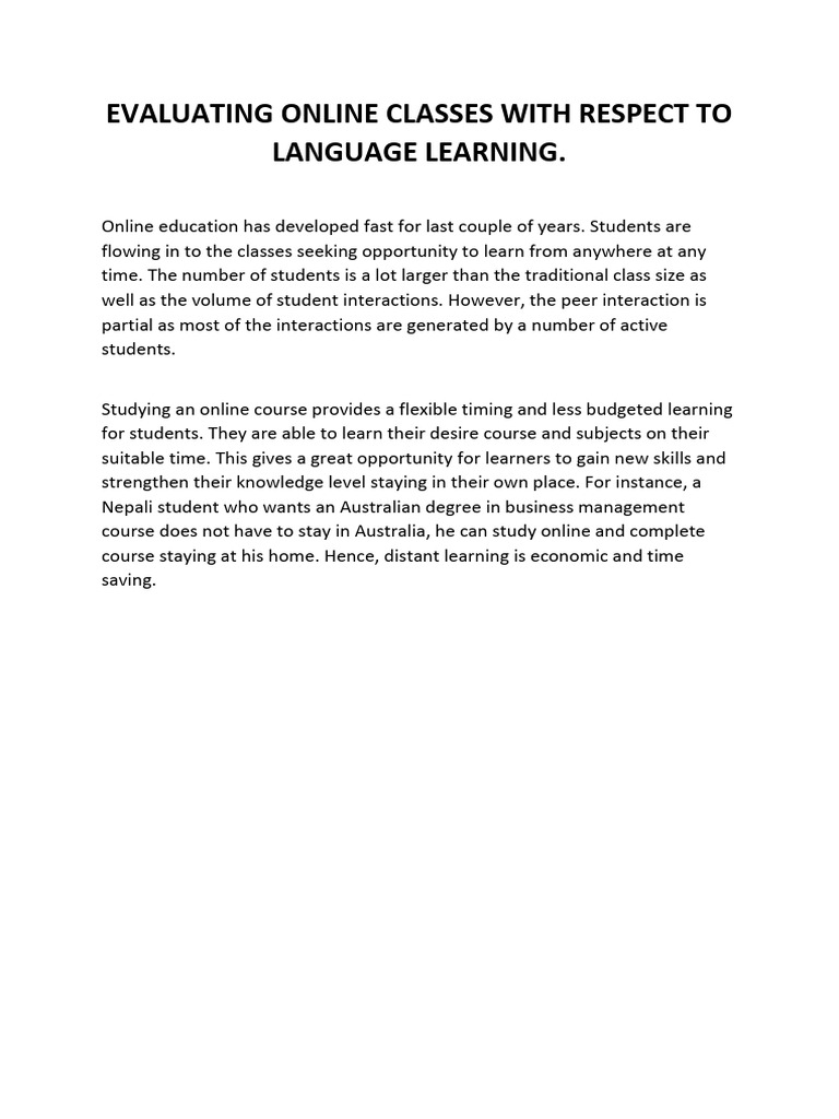 Evaluating Online Classes With Respect To Language Learning | PDF
