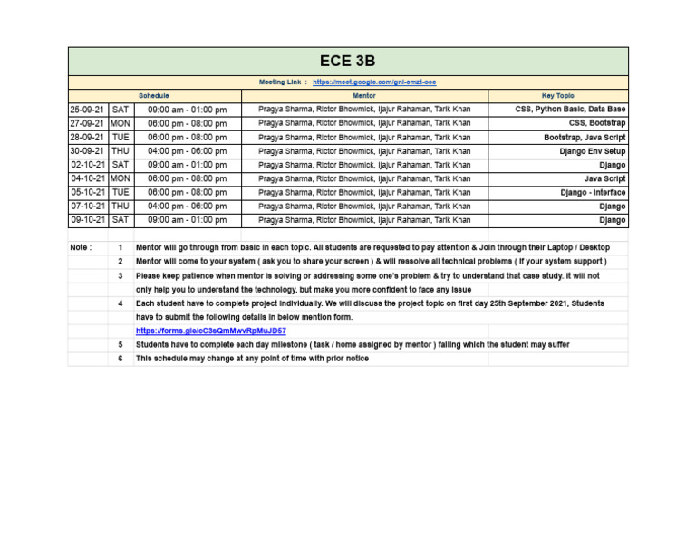ECE 3B Mentorship Schedule & Topics | PDF | Software Development ...