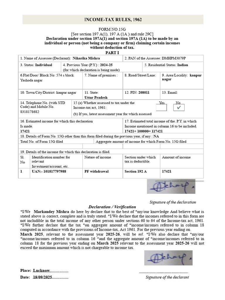 Form 15G Declaration Template | PDF | Income Tax | Taxes