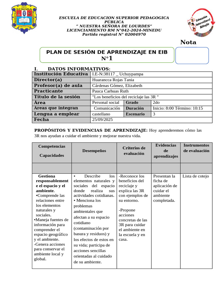 Sesion N 1 Personal Social. | PDF | Aprendizaje | Evaluación