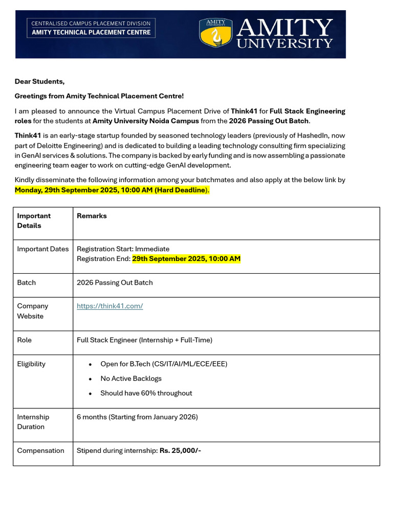 Think41 Full Stack Internship Drive 2026 | PDF