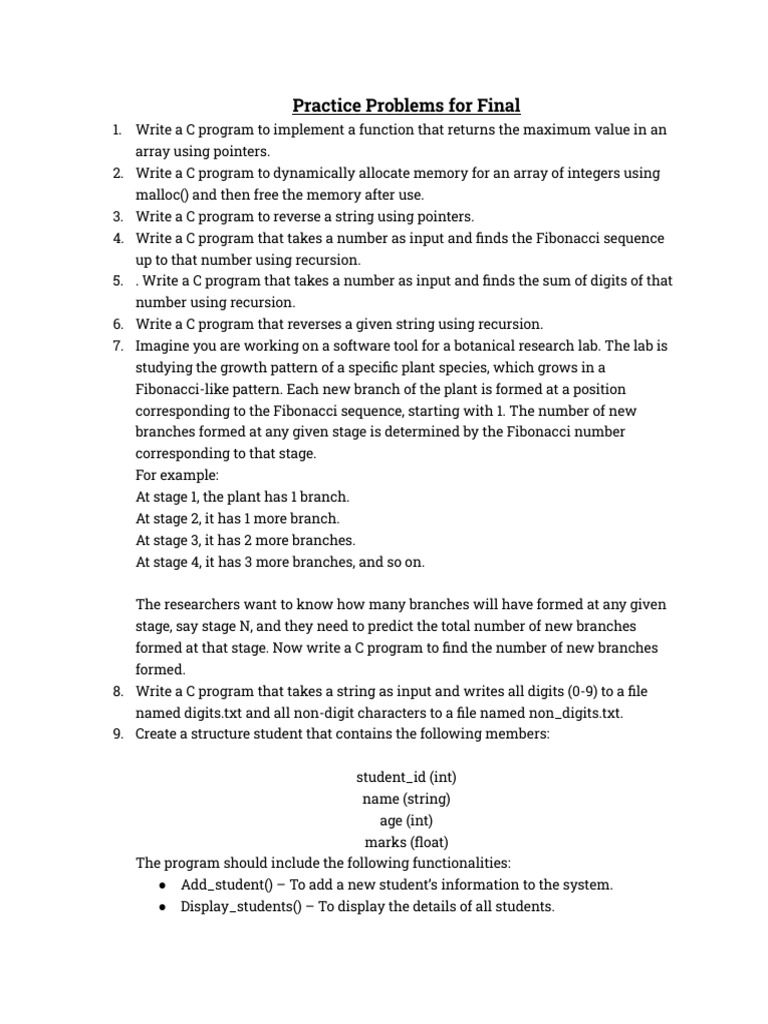 C Programming Practice Problems | PDF | Pointer (Computer Programming ...