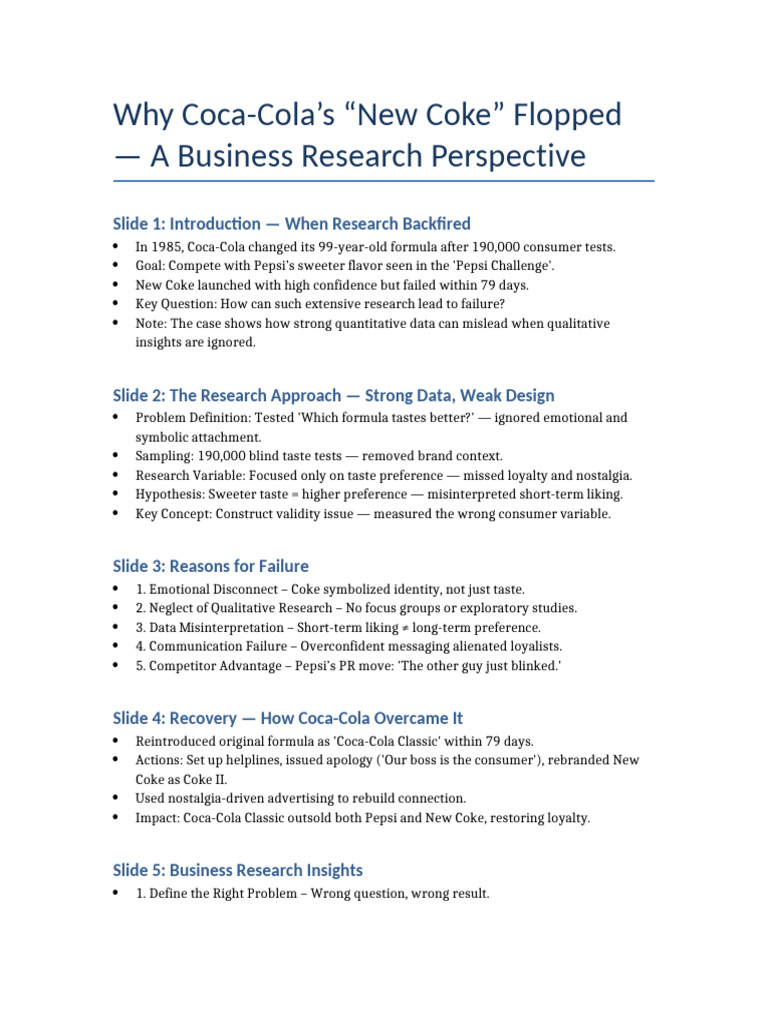 Lessons from Coca-Cola's New Coke Failure | PDF | Coca Cola | Methodology