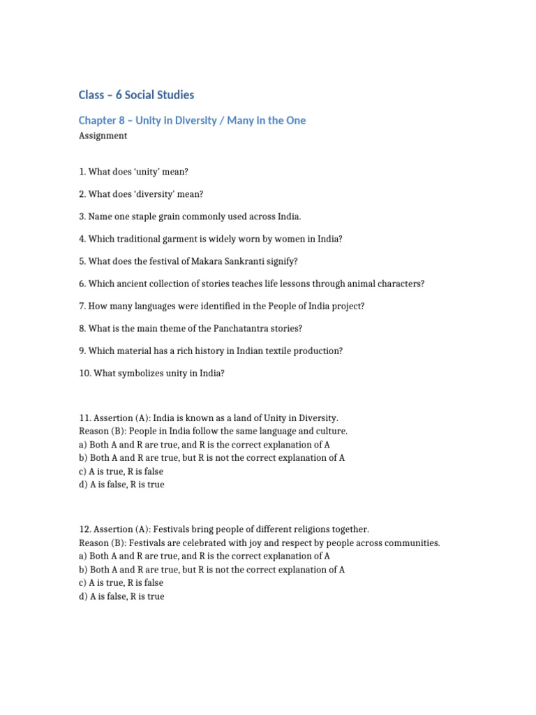 Class 6 Social Studies: Unity in Diversity | PDF