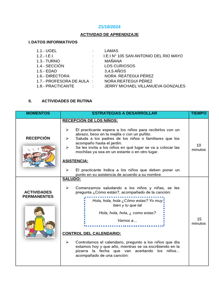 Actividades de Aprendizaje en Jardín Infantil | PDF | Aprendizaje ...