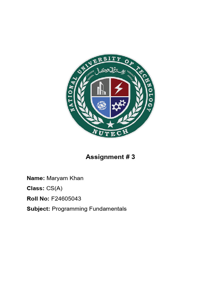 Maryam Khan F24605043 FUNCTION Assignment 3 | PDF | Integer (Computer ...