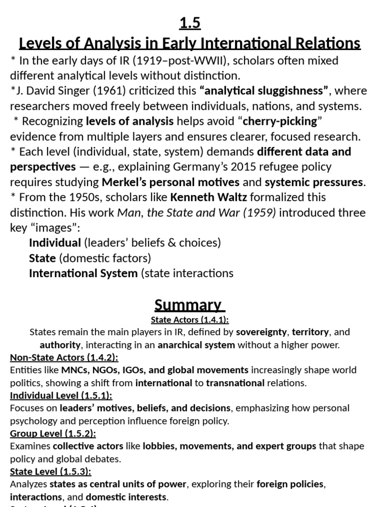 Levels of Analysis in International Relations | PDF