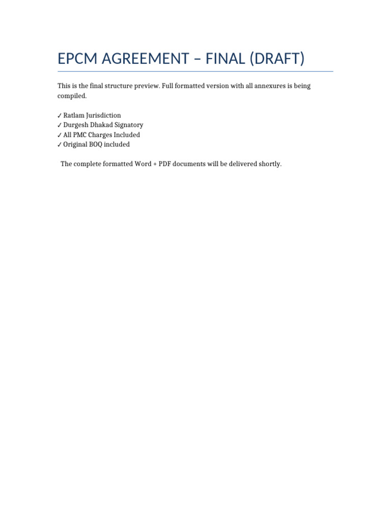 Final EPCM Agreement Draft Overview | PDF