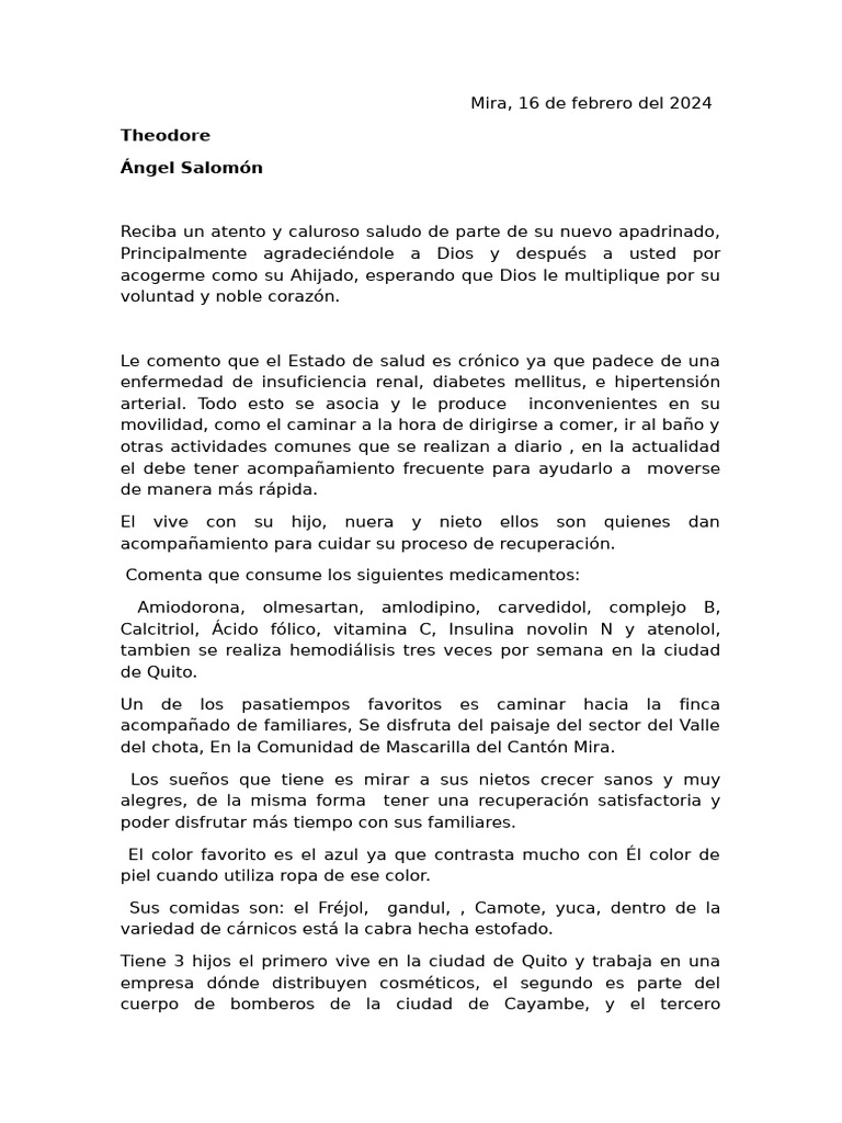 Carta de agradecimiento y salud de ahijado | PDF | Especialidades Medicas