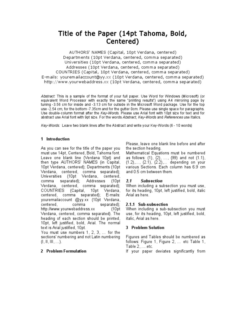 Paper Formatting Guidelines for Submission | PDF | Verdana | Ellipsis