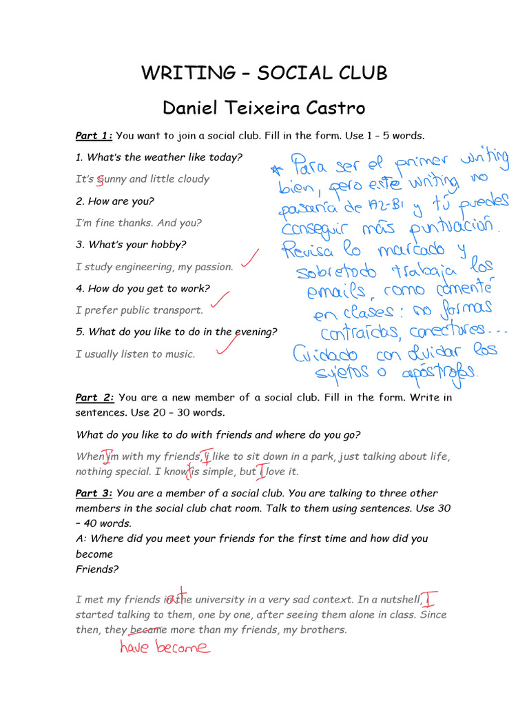 Social Club Writing (1) Dani | PDF