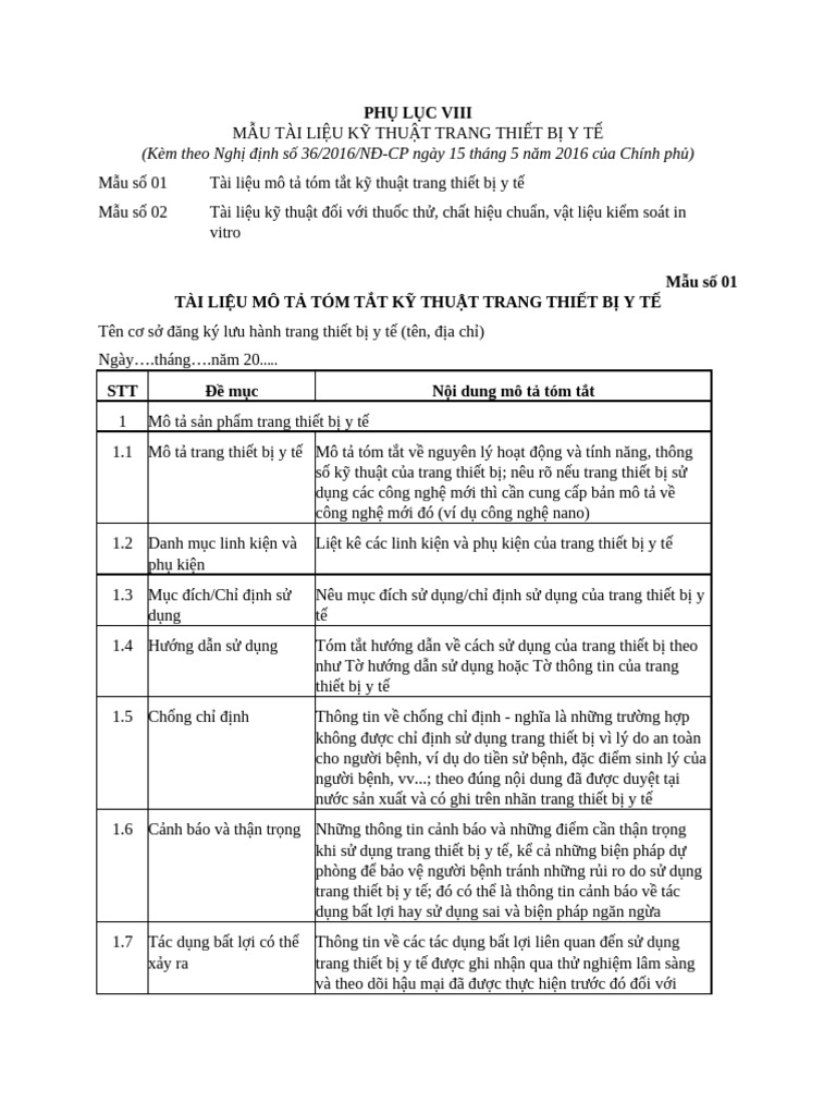 Phu Luc VIII-Tai Lieu Ky Thuat Trang Thiet Bi y Te | PDF