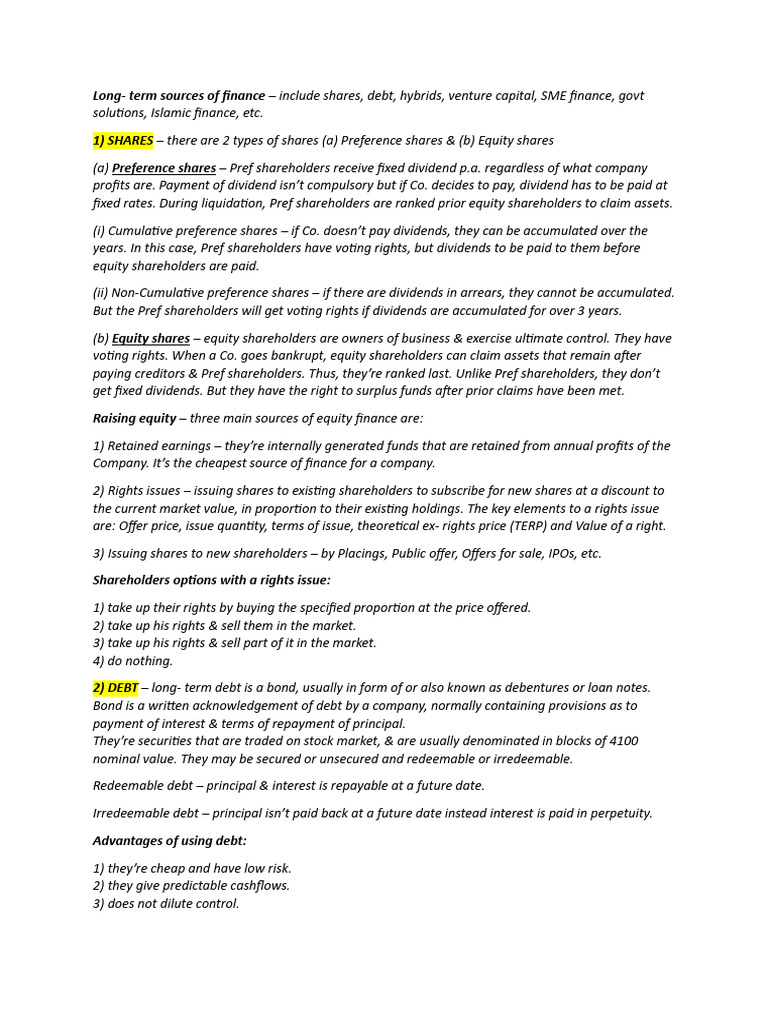 Long-Term Finance Sources Explained | PDF | Preferred Stock | Dividend