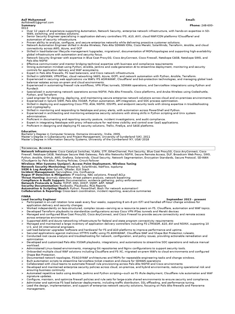 Senior Network Security Engineer Resume | PDF | Security | Computer ...