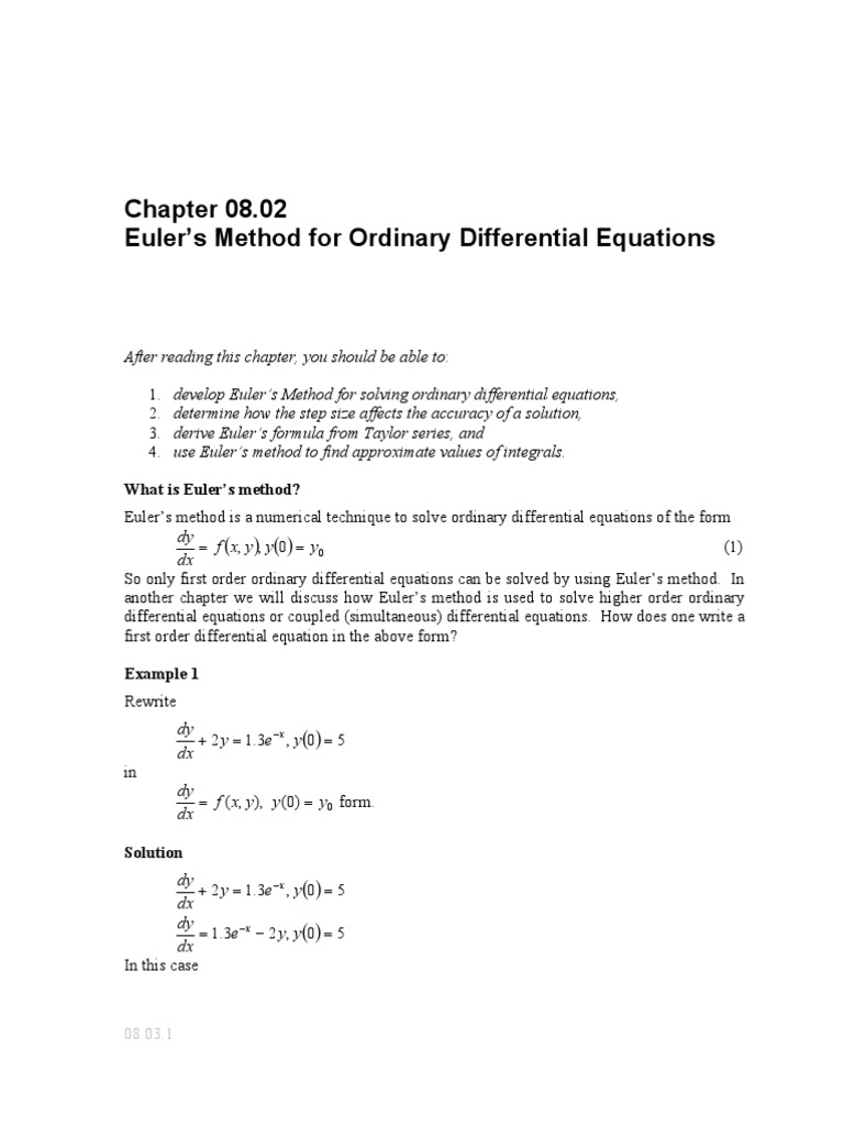 Euler's Method for Differential Equations | PDF | Integral | Calculus