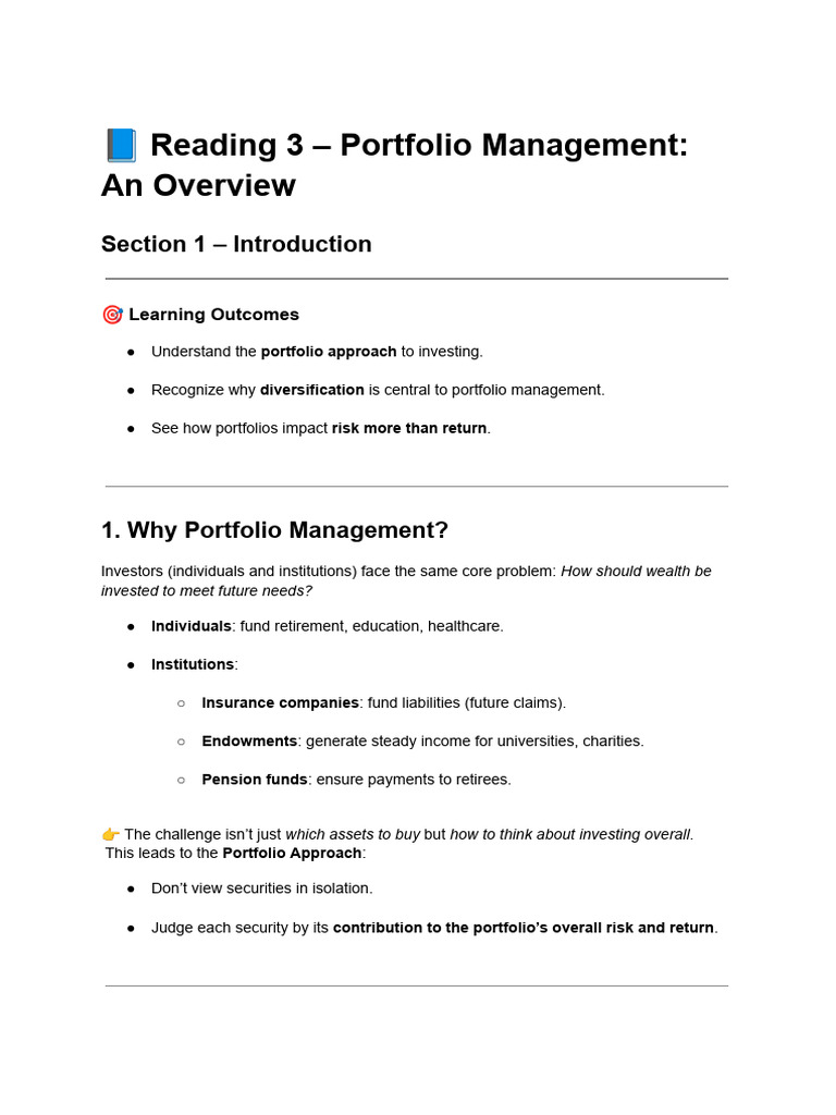 Portfolio Management Basics: Risk & Return | PDF | Diversification ...