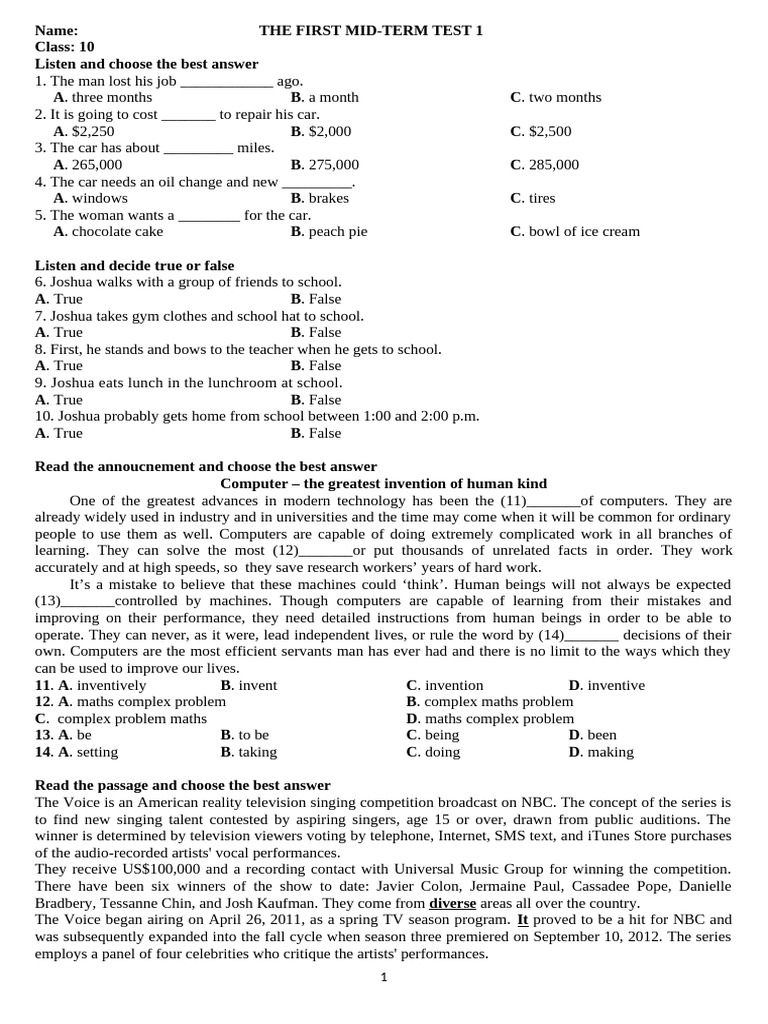 Class 10 Mid-Term Test Questions | PDF | Cholesterol | Fat