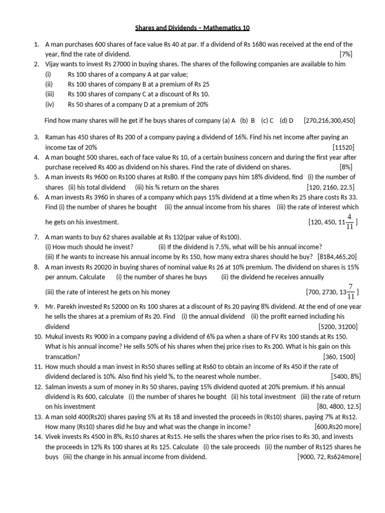Shares and Dividends - Revision | PDF | Dividend | Share (Finance)