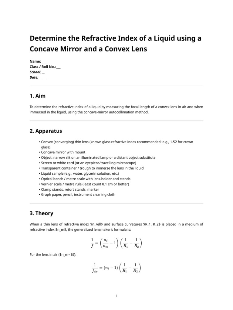 Refractive Index Determination Method | PDF | Refractive Index | Mirror